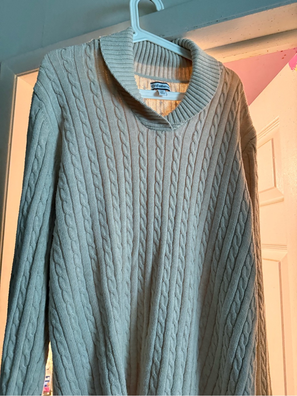 croft & barrow Cream Cable Knit Shawl Collar Sweater
